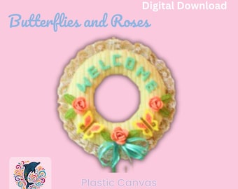 Schmetterlinge & Rosen Kranz Kunststoff Leinwand Muster: Florales Frühlings Dekor (PDF Download)