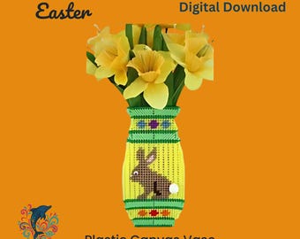 Easter Vase Plastic Canvas Pattern: DIY Bunny & Egg Centerpiece (PDF Download)