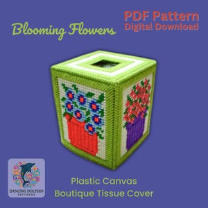 Patrón PDF de lona plástica para funda de caja de pañuelos con diseño floral: Diseño de flores florecientes (descarga digital)