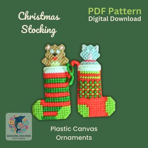 Christmas Stocking Ornaments – Plastic Canvas Pattern PDF – Holiday DIY Decor – Stuffed Ornament Gift – Digital Download