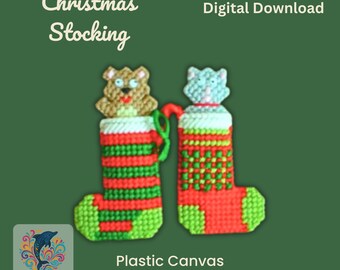 Leinwand Weihnachtsstrumpf mit Teddy & Kitty Muster (PDF Download)