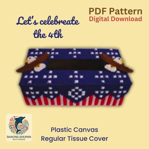 Vamos comemorar o 4º – Padrão PDF de lona plástica patriótica – Capa de caixa de lenços de águia americana – Decoração vermelha, branca e azul do 4 de julho