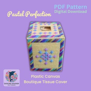 Pastel Perfection Tissue Box Cover – Plastic Canvas PDF Pattern – Spring Floral Bathroom Decor – Boutique Size – Digital Download