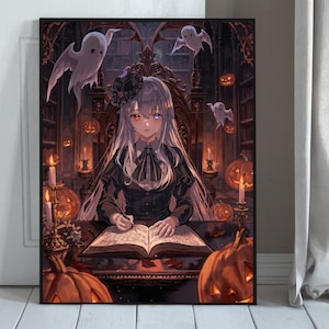 Mystical Witch Anime Poster – Gothic Halloween Dark Academia Wall Art