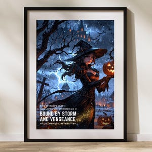 Gothic Anime Poster – The Witch&#39;s Oath, Dark Fantasy Wall Art, Halloween Witch Print, Cinematic Anime Art, Storm Witch Decor