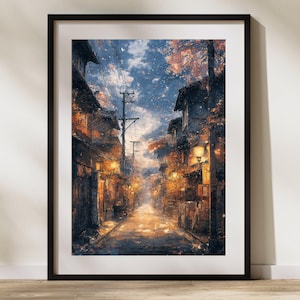 Autumn in Japan Poster – Cozy Anime Street Scene – Aesthetic Wall Art Print