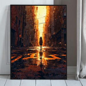 Urban Sunset Anime Poster – Cinematic City Street Wall Art in Retro Style