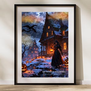 Halloween Wall Art – The Witch of Hollowveil, Gothic Dark Fantasy Wall Art, Winter Halloween Decor Print