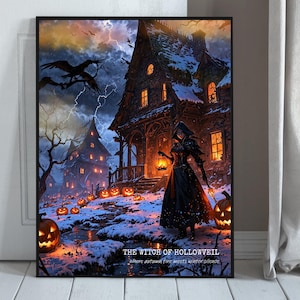 Halloween Witch Poster – Gothic Dark Fantasy Art Print, Winter Halloween Wall Decor