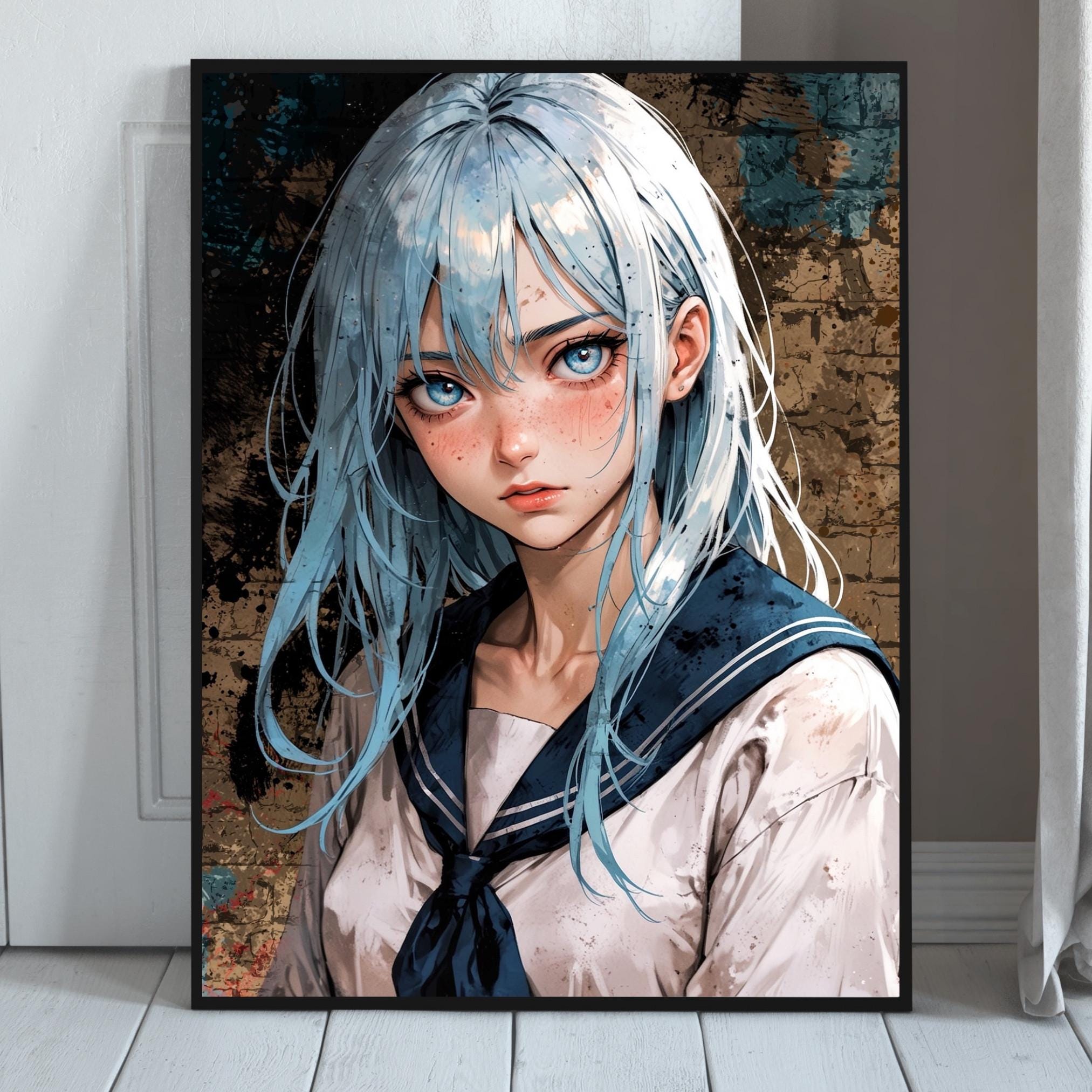 Anime Girl Poster Portrait – School Uniform Wall Art, Moody Digital Print -  Etsy, image size:2025x2025