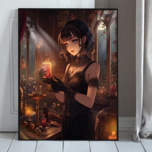 Vintage Apothecary Witch Poster – Gothic Halloween Wall Art, Dark Academia Witchcore Print