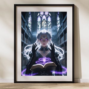 Gothic Witch Library Poster – Dark Fantasy Anime Sorceress, Witchcore Magical Book Wall Art