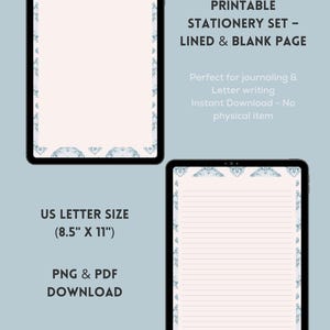 Conjunto de papelaria para impressão – Papel elegante | Papel de carta botânico minimalista | Páginas pautadas e em branco estéticas PDF + PNG