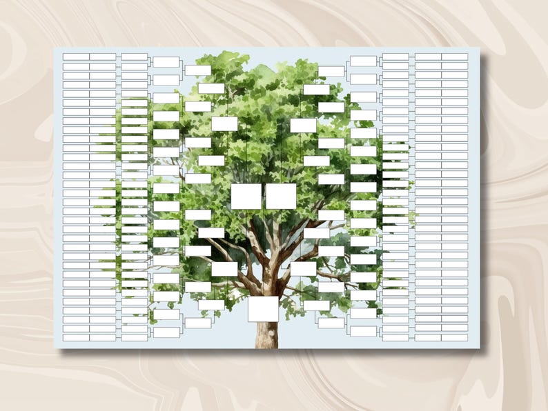 8 Generation Family Tree Chart, Editable Genealogy Template, Printable ...