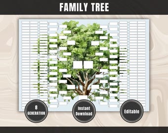 8 Generation Family Tree Chart, Editable Genealogy Template, Printable Ancestry Tree, Editable Family History Chart, Instant Download, PDF