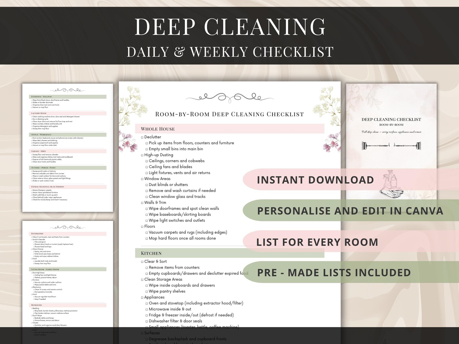Deep Cleaning Checklist Template | Editable Canva File (US Letter ...