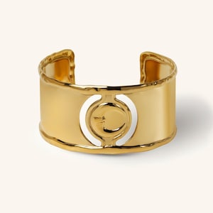 Gold Moon Phase Cuff Bracelet: Stainless Steel Lunar Jewelry