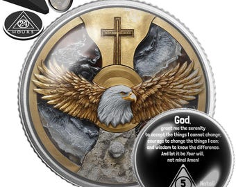 Cross Sobriety Coin | AA Serenity Prayer Token (One Day at a Time)