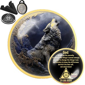 Sobriety Coin | Wolf Design | Personalized AA NA Recovery Gift | Sober Milestone