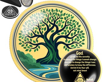 Green Tree Sobriety Coin | AA NA Recovery Milestone Gift | Sober Anniversary Chip | Custom Sober Date Medallion