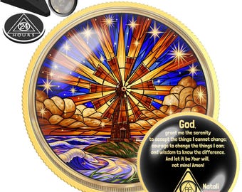 Turning Windmill Sobriety Coin | AA NA Recovery Milestone Gift | Sober Anniversary Chip | Personalized Sober Date Medallion