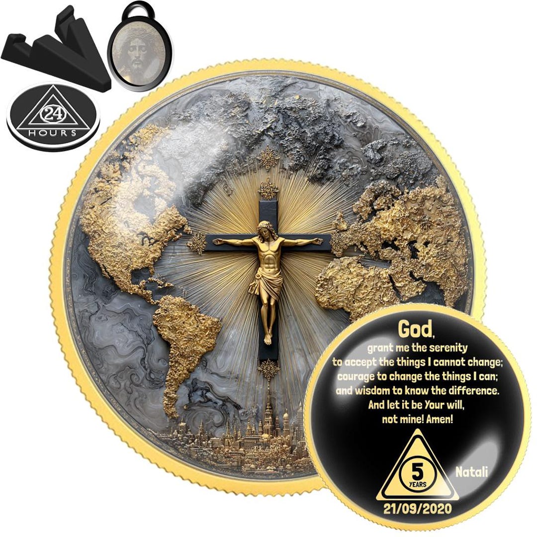 AA Sobriety Coin Jesus | Serenity Prayer Recovery Chip | NA Sobriety ...