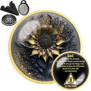 BestSeller Sunflower Sobriety Coin AA NA Recovery | Clean Time Milestone Medallion | Sober Anniversary Gift Sponsor Sponsee | 30 60 90 Day