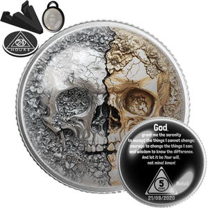 Skull Sobriety Coin for AA NA Recovery | Sober Anniversary Medallion Gift for Men | 1 2 5 Year Clean Time Token for Sponsor Sponsee