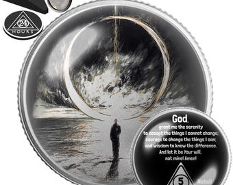 Sobriety Coin | Sun Sea Design | Personalized AA NA Recovery Token | Sunny Sober Keepsake