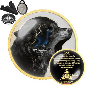 Wolf Spirit Sobriety Coin | AA NA Recovery Gift | Sober Anniversary Chip | Personalized Sobriety Medallion | Serenity Prayer