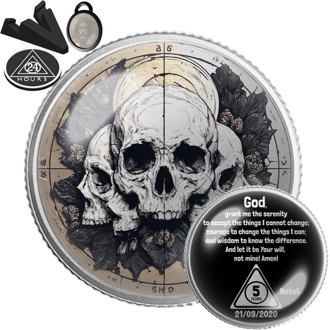 Bestseller Demon Skull Sobriety Coin for AA NA Recovery | Clean Time ...