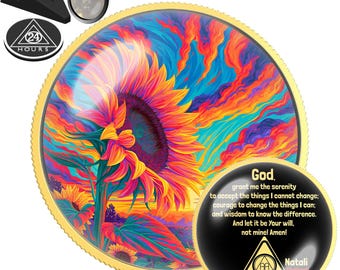 Neon Sunflower Sobriety Coin | Personalized Recovery Keepsake | Sober Milestone Token | Custom Sober Date Medallion