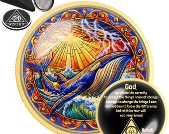 Jonah Whale Sobriety Coin | AA NA Recovery Milestone Gift | Sober Anniversary Chip | Custom Sober Date Medallion
