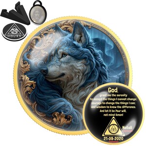 Noble Wolf Sobriety Coin | Personalized AA NA Recovery Gift | Sober Anniversary Chip | Strength Rises | Sober Wolf Spirit Token