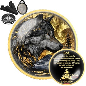 Spiritual Wolf Sobriety Coin | AA NA Recovery Gift | Sober Anniversary Chip | Personalized Medallion | One Day at a Time Wolf