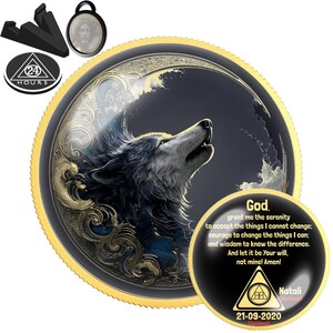 Sobriety Coin | Dark Wolf Howling Gold Moon | Personalized AA NA Recovery Gift | Sober Milestone