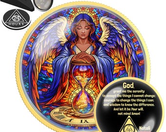Hourglass Angel Coin | AA NA Recovery Milestone Gift | Sobriety Chip Keepsake | Custom Sober Date Medallion