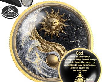 Sun and Moon Yin Yang Sobriety Coin, Personalized NA AA Clean Time Medallion, Recovery Token