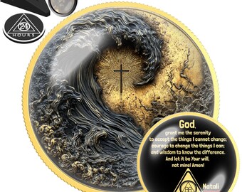 Christian Cross Sobriety Coin | AA Serenity Prayer Recovery Token (One Day at a Time)