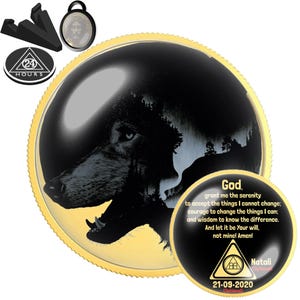 Black Wolf Sobriety Coin | Personalized AA NA Recovery Gift | Sober Anniversary Chip | Shadow Wolf | Dark Spirit Strength Medallion