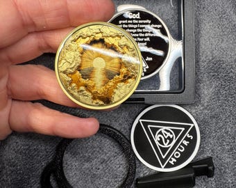 Waves Sobriety Coin Gold Silver, Recovery Chip Gift, AA NA Milestone Medallion