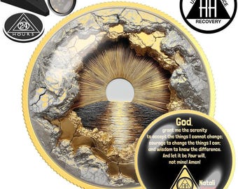 Waves Sobriety Coin Gold Silver, Recovery Chip Gift, AA NA Milestone Medallion