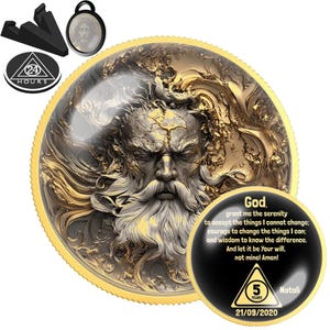 God Higher Power Sobriety Coin with Serenity Prayer | AA NA Recovery Medallion Gift | Sober Anniversary Token for Sponsor Sponsee Men Women