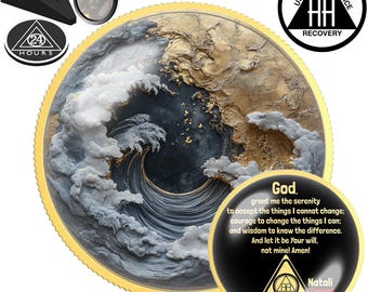Wave Sobriety Coin Gold Silver, Sea Recovery Chip Gift, AA NA Sober Milestone Token, Sober Gift for Him Her