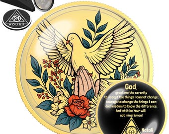 Serenity Dove Sobriety Coin | Personalized AA NA Recovery Gift | Sober Anniversary Chip | Custom Sober Date Medallion