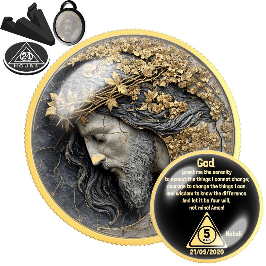 Jesus Christ Serenity Prayer Coin | Sober Coin | AA Sobriety Chip ...