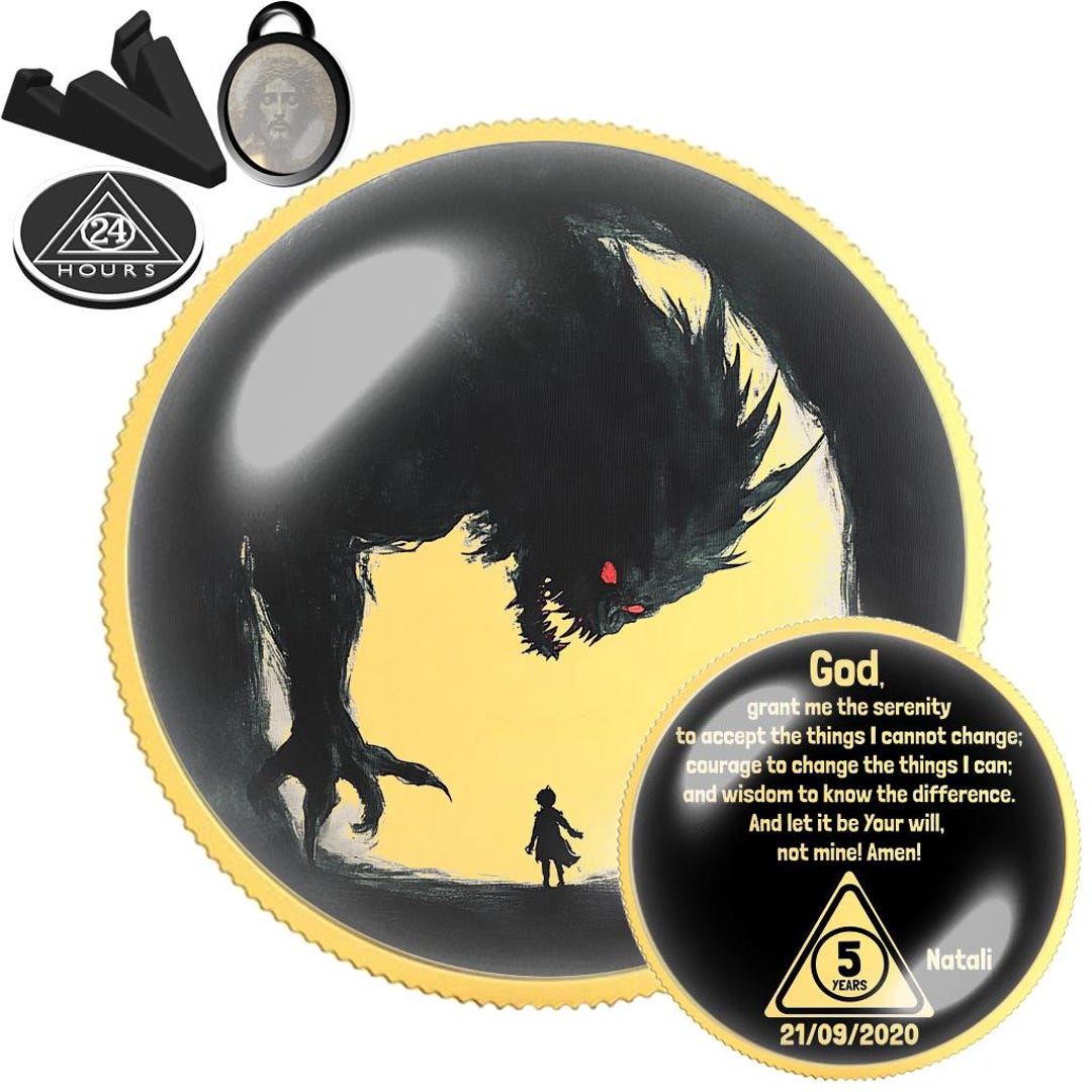 Demon Skull Sobriety Coin, Dark Design (recovery Milestone Token) - Etsy