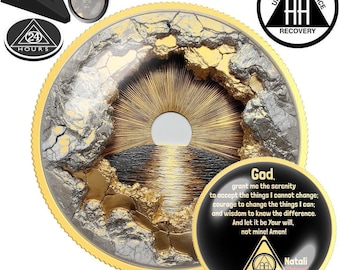 Waves Sobriety Coin Gold Silver, Recovery Chip Gift, AA NA Milestone Medallion