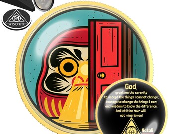 Daruma Door Sobriety Coin | AA NA Recovery Milestone Gift | Sober Anniversary Chip | Custom Clean Date Medallion