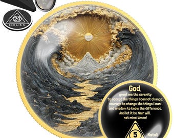 Wave Over the Golden River Nuchterheidsmunt | Cadeau voor een nuchtere datum | Nuchterheidsjubileumchip | Gepersonaliseerde AA-medaille